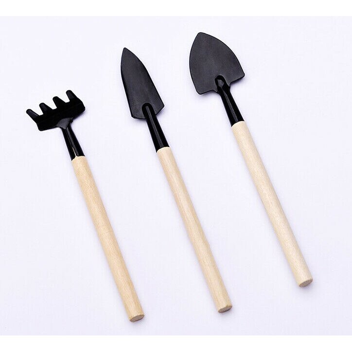3pcs Mini Garden  Shovel Rake Spade Wood Handle Metal Head Tools